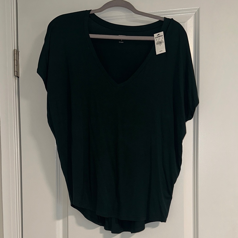 Express Green V-Neck Short Sleeve Top